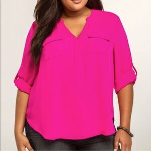 Torrid | Hot Pink Harper V-Neck Blouse Top Size 3